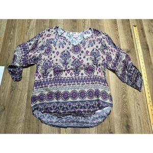 Verse Blouse Top Womens Medium Purple Women Boho Paisley V-Neck Rayon Excellent